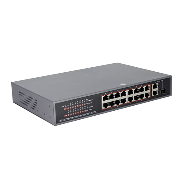Switch PoE 16 ports Euronet – Gigabit PoE/PoE+, 2 uplinks SFP, rackable
